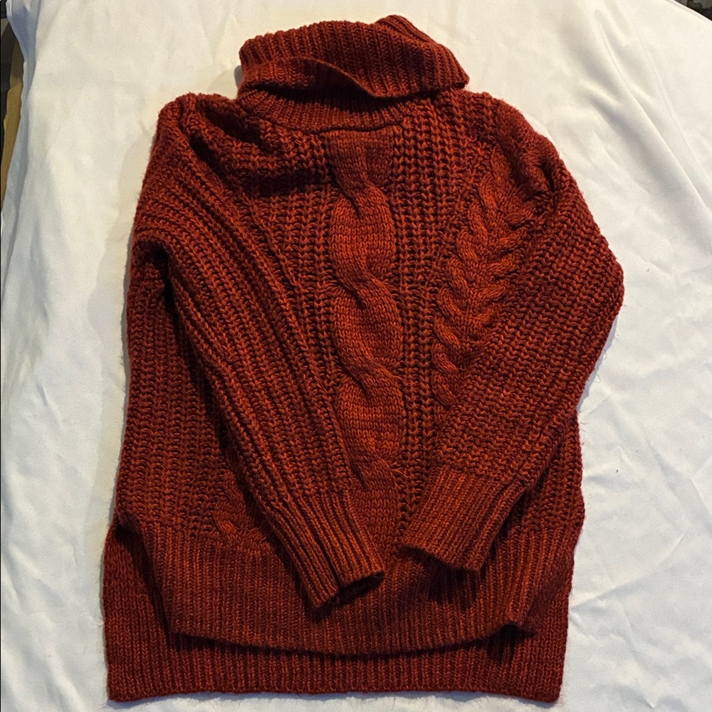 Universal Thread Deep Red/Rust Knit Sweater 2D Heavy Knit Split Sides Big Wide